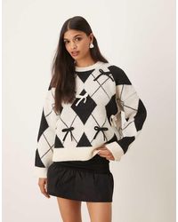 ASOS - Bow Placement Argyle Jumper - Lyst