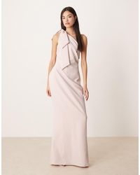 Pretty Lavish - Bridesmaid Nevaeh Crepe One Shoulder Bow Detail Maxi Dress - Lyst