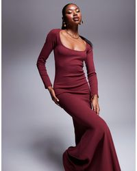 ASOS - – geripptes, langärmliges maxikleid - Lyst