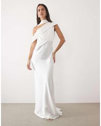 Six Stories - Bridal Satin Scarf Detail One Shoulder Maxi Dress - Lyst