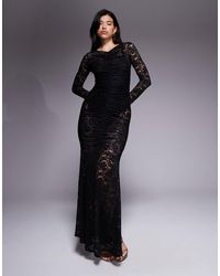 AFRM - Lace Ruched Long Sleeve Maxi Dress With Inbuilt Body Suit - Lyst