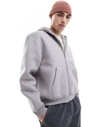 ASOS - Sweat à capuche zippé en tissu imitation néoprène épais à coupe carrée oversize - Lyst