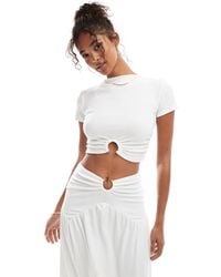 4th & Reckless - Crop Top Aderente A Doppio Strato Con Scollo A Barchetta E Dettaglio Ad Anello - Lyst