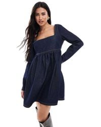 Miss Selfridge - Fit And Flare Long Sleeve Denim Dress - Lyst