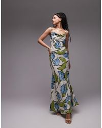 TOPSHOP - Cowl Neck Midi Slip Dress With Beaded Straps - Lyst