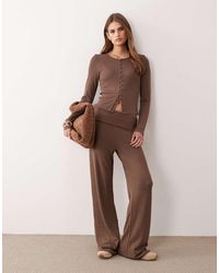 ASOS - Co-ord Rib Fold Over Waist Trouser With Ruched Detail - Lyst