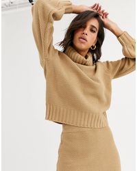 Y.A.S Co-ord Waffle Knit Sweater With Roll Neck - Natural