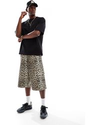 Jack & Jones - Ron baggy Fit Denim Shorts With Leopard Print - Lyst