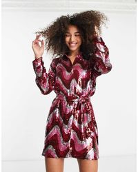 & Other Stories - All Over Wave Sequin Mini Shirt Dress - Lyst