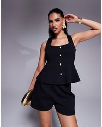ASOS - Ponte Cinch Waist Square Neck Button Down Top - Lyst