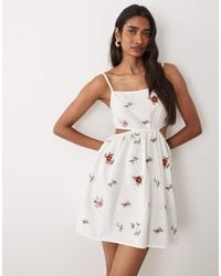 Miss Selfridge - Embroidered Tie Back Mini Dress - Lyst