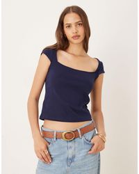 Mango - Square Neck T-Shirt - Lyst
