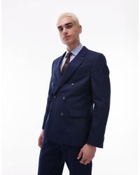 TOPMAN - Double Breasted Linen Blend Blazer - Lyst