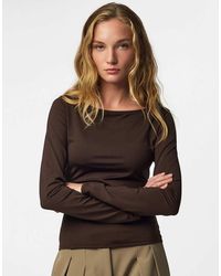 Pieces - Melly Jersey Slim Fit Boat Neck Long Sleeve Stretch Top - Lyst