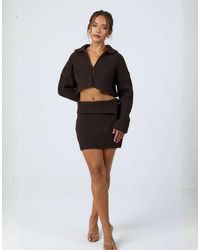 Aria Cove - Knit Wide Ribbed Fold Over Detail Mini Skirt - Lyst