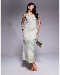 ASOS - One Cami Strap With Asymmetric Bardot Mesh Maxi Dress - Lyst