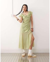 Reclaimed Vintage - Midi Tea Dress With Lace Panels And Flutter Sleeves - Lyst