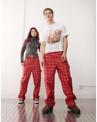 Reclaimed (vintage) - Pantalones Rojos A Cuadros De Pernera Barrel De - Lyst