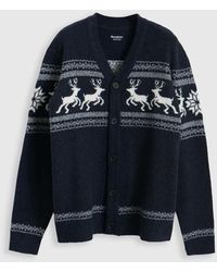 Threadbare - Reindeer Fairisle V Neck Christmas Cardigan - Lyst