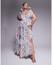 ASOS - Curve Maxi Dress With Waterfall Ruffles And Tie Straps - Lyst