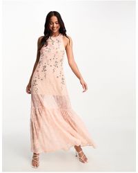 Miss Selfridge - Rose Embroidered Lace Maxi Dress - Lyst