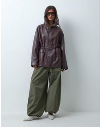 ASOS - Cinched Waist Leather Look Harrington Jacket - Lyst