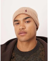 Polo Ralph Lauren - Gorro Color Camel Jaspeado Con Logo De Icono De Punto De Lana De Merino De -Neutro - Lyst