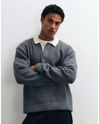 Abercrombie & Fitch - Knitted Long Sleeve Button Up Polo Jumper With Contrast Collar - Lyst