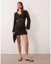 Miss Selfridge - Crochet Long Sleeve Mini Dress With Keyhole Detail - Lyst