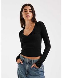 ONLY - Top Squadrato A Maniche Lunghe Bianco Con Scollo A V - Lyst