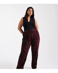 Pieces Plus - Pieces Curve Wide Leg Velour Sequin Trousers - Lyst