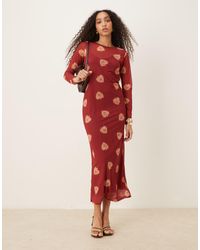 Never Fully Dressed - Long Sleeve Heart Print Mesh Maxi Dress - Lyst