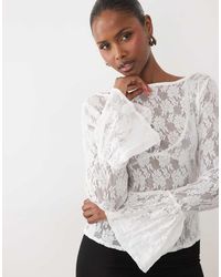 ASOS - Sheer Lace Fluted Cuff Top - Lyst