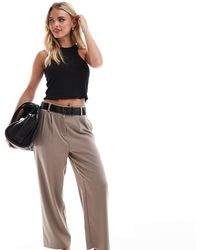 ASOS - Asos Design Petite Tailored Wide Leg Paper Bag Pants With Belt Trim - Lyst