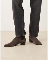 Mango - Botines Grises De Estilo Wéstern Con Tacón Bajo Y Puntera Cuadrada De Ante De - Lyst
