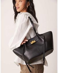 Gina Tricot - Small Faux Leather Tote Bag With Strap And Clutch With Gold Detail - Lyst