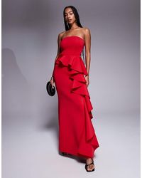 Goddiva - Strapless Peplum Waterfall Frill Maxi Dress - Lyst