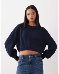 Threadbare - Cropped Knitted Rib Crew Neck Jumper - Lyst