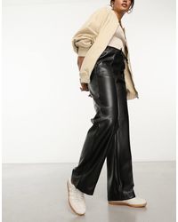 River Island - Broek Van Pu Met Wijde Pijpen En Elastische Taille - Lyst