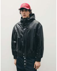 Bershka - Hooded Leather Effect Jacket - Lyst