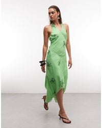 Reclaimed Vintage - Limited Edition Halter Neck Midi Dress With Scarf Detail And Embroidery - Lyst