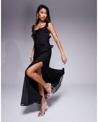 ASOS - Raw Edge Frill Maxi Dress With Tie Back - Lyst
