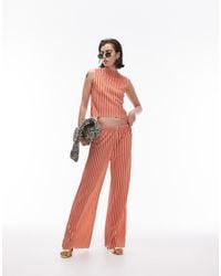 TOPSHOP - Co Ord Stripe Plisse Wide Leg Trouser - Lyst