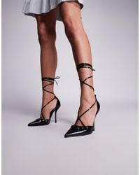 SIMMI - Simmi London Onix Pointed Toe Heeled Shoes With Tie Leg Straps - Lyst