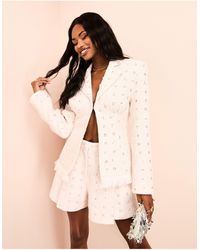 ASOS - Embellished Boucle Blazer With Faux Feather Hem - Lyst