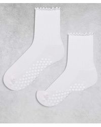 4505 - Set Van 2 Antislip Pilates Crew Sokken Met Geschulpte Rand - Lyst