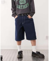 Collusion - Pantalones Cortos Vaqueros De Corte Skater Alargado Con Enjuagado Y Pespuntes En Contraste De -Azul - Lyst