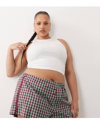 ASOS - Asos Design Curve Textured Gingham Pyjama Boxer Shorts With Lace Trim - Lyst