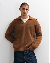 ASOS - Oversized Knit Extreme Open Collar Polo Sweater - Lyst