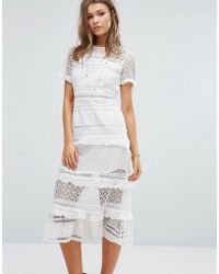 Foxiedox Premium Lace Panelled Midi Dress - White